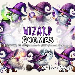 Wizard Gnome Clipart, Purple Gnomes PNG, Witch Hat, Spooky Halloween Gnome Sublimation, Witch Cauldron, Wizard Gnome, Gnome Clipart Bundle