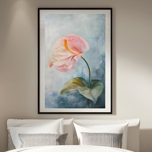 Anthurium Watercolor, Botanical Wall Art, Digital Download, Flower Poster, Printable, Painting, Modern Home Decor Art, Plant