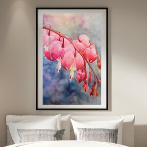 Bleeding heart Watercolor, Botanical Wall Art, Digital Download, Flower Poster, Printable, Painting, Modern Home Decor Art, Plant