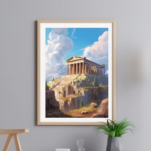 Impresión de la Acrópolis de Atenas, Monumento histórico de Grecia, Colgante de pared, Decoración del hogar, Cartel de viaje, arquitectura, Estilo de dibujos animados, Descarga digital