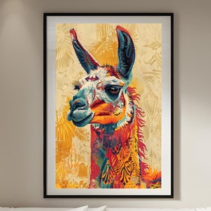Cute Llama Wall Art Boho Floral Animal Print, Modern Wall Art Colorful Kids Room Decor, Modern Nursery Art Llama Printable Decor