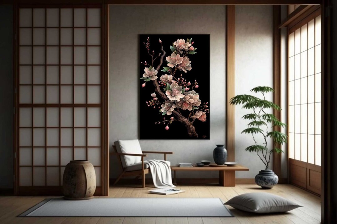 Sakura Cherry Blossom Wall Art Japanese Style Digital Art Etsy