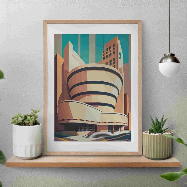 Guggenheim Museum Print, Digital Art, Home Decor, Travel Poster, Download, architecture, New York Art Print, Cartoon Style, NYC Wall Art