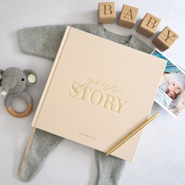 Baby Shower Gifts, Your Story, 132 Page Baby Gift Memory Book & Photo Album for Newborn Baby Boys and Girls - Cream Fabric