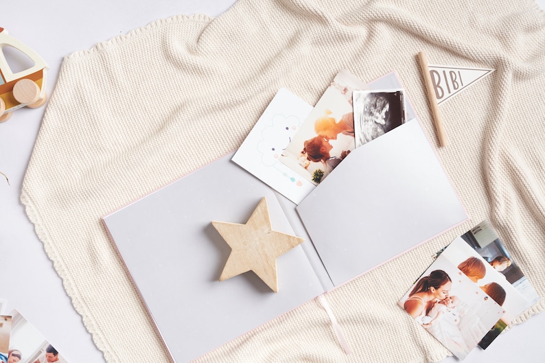 Baby Erinnerungsbuch: Tagebuch & Fotoalbum für Neugeborene, 132 Seiten, perfektes Geschenk, verschiedene Fotogrößen, cremefarben. Bild 5