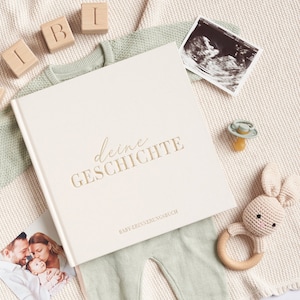 Baby Erinnerungsbuch: Tagebuch & Fotoalbum für Neugeborene, 132 Seiten, perfektes Geschenk, verschiedene Fotogrößen, cremefarben. Bild 1