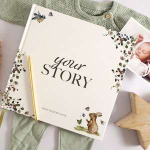 Baby Memory Book, 132 Page Record Book & Photo Album for Newborn Baby Boy / Girl - Great Keepsake For Expecting Mums - Grey - Forest Edition