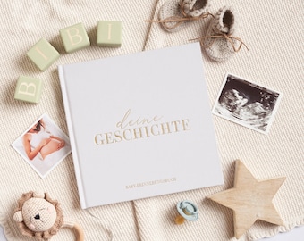 Baby Erinnerungsbuch: Tagebuch & Fotoalbum, 132 Seiten, Neugeborenes Geschenk, verschiedene Fotogrößen, Grau