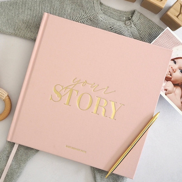 New Baby Girl Gift, Your Story, 132 Page Baby Memory Book & Photo Album - Perfect for Newborn Baby Girls - Pink