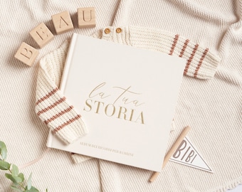 Album Nascita: Libro Bimbo/a, 132 Pagine, Regalo Neonato, Diario, Album Fotografico 10x15 cm e 13x18 cm, Crema