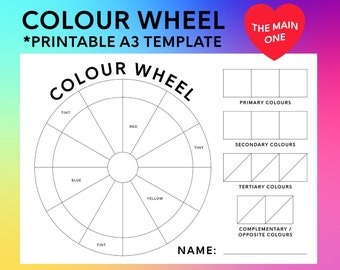 COLOUR WHEEL | The MAIN one | Printable A3 template | Colour Theory Painting lesson for teachers and students | British Spelling