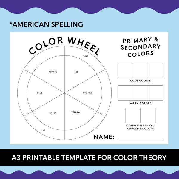 A3 Printable Colour Wheel Template [American] | Basic Primary & Secondary Colours | Fun student lesson activity | Worksheet | Painting Class