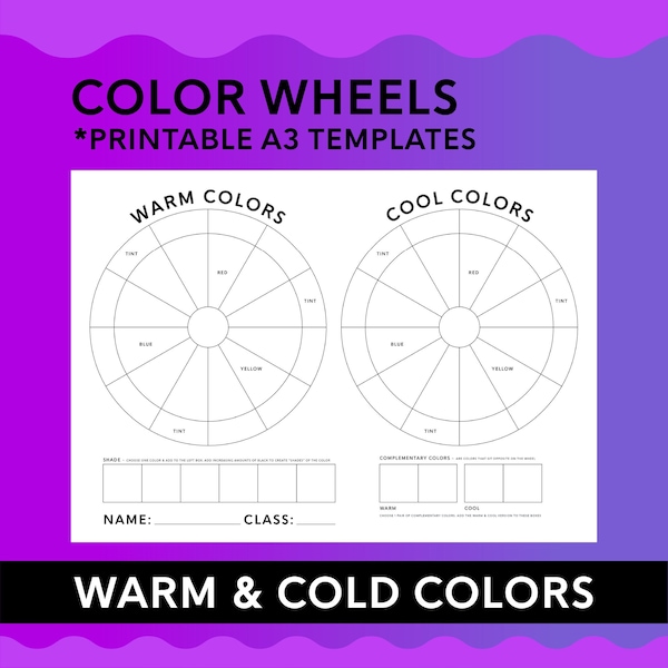 Warm & Cold Color Wheel ADVANCED | A3 Printable Template | Color Theory | Art Teachers | Painting Lessons | High School | American Spelling