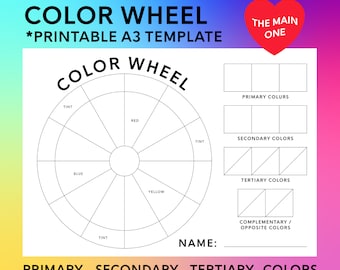 COLOR WHEEL | The MAIN one | Printable A3 template | Color Theory Painting lesson for teachers and students | American Spelling