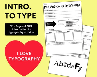 INTRODUCTION TO TYPOGRAPHY | 2 Page worksheet + Answers | Design & Art Lesson | Printable A4 templates for teachers | High School Students