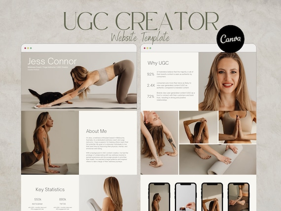 Minimalist Yoga UGC Website Template: Canva Portfolio (10 Pages)