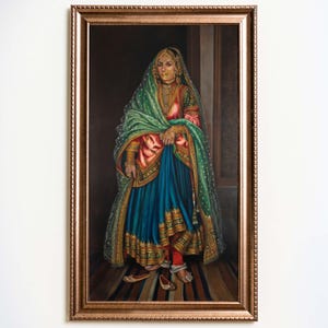 A lady of Amritsar, Vintage print, Oil painting by HV. Ruith, Punjabi woman, Clothes and jewelry, Sikh traditional artwork, Instant Download