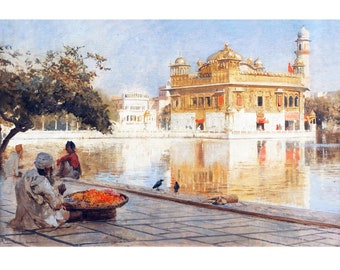 Pintura de Harmandir Sahib de E. L. Weeks, Darbar Sahib, Templo Dorado, Harmandir Sahib, arte mural sij, descarga instantánea, Punjab, decoración del hogar
