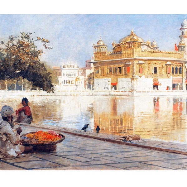 Peinture Harmandir sahib par E. L. Weeks, Darbar Sahib, Temple d'or, Harmandir Sahib, art mural sikh, téléchargement immédiat, Pendjab, décoration d'intérieur