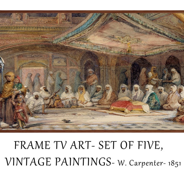 Ensemble de cinq oeuvres d'art pour téléviseur, peintures vintage du Pendjab, du Temple d'or, de Darbar Sahib, sikh, Siri Granth Sahib, Akal Takht, TÉLÉCHARGEMENT NUMÉRIQUE