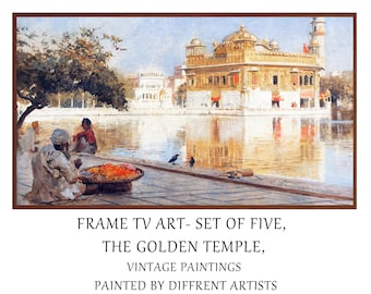 SET of FIVE, Samsung Frame TV Art, Vintage paintings, Golden Temple, Sri Harmandir Sahib, Darbar Sahib, Sikh, Digital Download, Punjabi art
