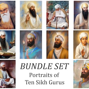 BUNDELSET: tien sikh-goeroes, portretten van Sardar Sobha Singh, digitale download, kunst aan de muur sikh, olieverfschilderijen uit Punjabi, Khalsa, gurpurab cadeau