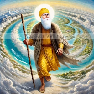 Guru Nanak Dev JI Maharaj, kunst aan de muur sikh, Punjabi, Udasis (tours), Guru's reizen en reizen, woondecoratie, origineel, afdrukbaar, handgemaakt