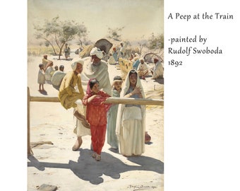 A Peep at the Train,1892, Vintage Art Print, Sikh wall art, Punjabi Home decor, Vintage painting, Instant Download