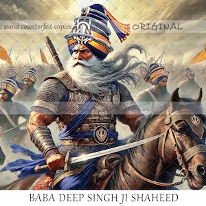 Baba Deep Singh Ji Shaheed, Sikh Wall Art, Punjabi Painting, Khalsa, Home decor, Original Art, Historical, Sikhism, Akali, Warrior, Print