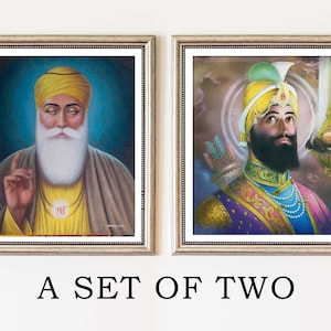 Guru Nanak Dev JI, Guru Gobind Singh ji, Vintage oil paintings, Sikh Wall Art, Punjabi Home Decor, Handmade Original, Instant download