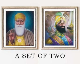 Guru Nanak Dev JI, Guru Gobind Singh ji, Dipinti a olio vintage, Arte murale Sikh, Decorazioni per la casa Punjabi, Originali fatti a mano, Download immediato