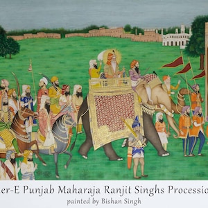 Vintage Druck von Maharaja Ranjit Singhs Prozession, Sher-E Punjab, Sikh-Reich, Punjabi Wandkunst, Wohnkultur, sofortiger digitaler Download