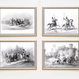 SET OF FOUR Anglo Sikh War- Vintage art prints, 1865, Lithograph, Black and white sketch, Punjab, Sikh warriors, Akalis, Sikh Wall art