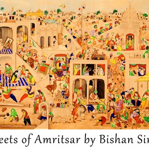 Streets of Amritsar by Bishan Singh (1836–CIRCA 1900), Punjab culture, Vintage painting, Sikh wall art, Instant download, Miniature painting