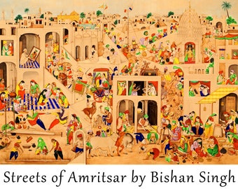 Streets of Amritsar by Bishan Singh (1836–CIRCA 1900), Punjab culture, Vintage painting, Sikh wall art, Instant download, Miniature painting