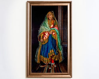 A lady of Amritsar, Vintage print, Oil painting by HV. Ruith, Punjabi woman, Clothes and jewelry, Sikh traditional artwork, Instant Download