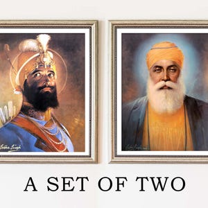 Guru Nanak Dev JI, Guru Gobind Singh Ji by Sobha Singh, Vintage oil paintings, Sikh Wall Art, Punjabi Home Decor, Popular Oil Paintings