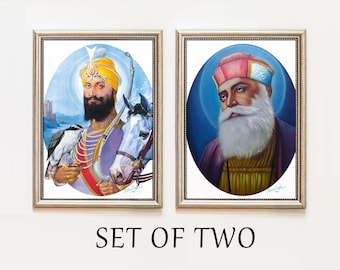 Guru Nanak Dev JI, Guru Gobind Singh ji by Sobha Singh, Vintage oil paintings, Sikh Wall Art, Punjab Decor, Original, Digital Download