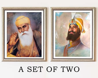 Guru Nanak Dev JI, Guru Gobind Singh Ji by Sobha Singh, Vintage oil paintings, Sikh Wall Art, Punjabi Home Decor, Popular Oil Paintings