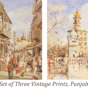 SET OF THREE vintage prints of Punjab, Street scene, Akalis Tower at Amritsar, Baba Atal, Sikh wall art, Interior decor, Punjab culture