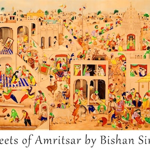 Streets of Amritsar by Bishan Singh (1836–CIRCA 1900), Punjab culture, Vintage painting, Sikh wall art, Digital Download, Miniature painting