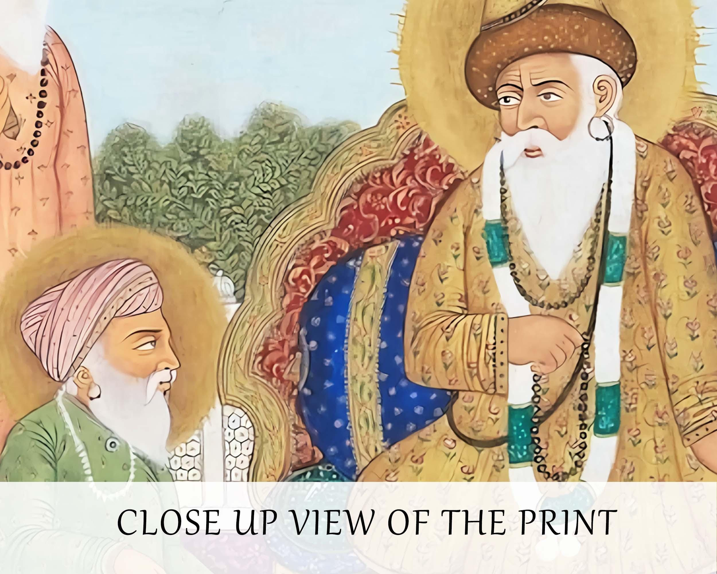 シーク教徒 10人のシーク教のグルのヴィンテージ絵画、ミニチュア絵画、グル