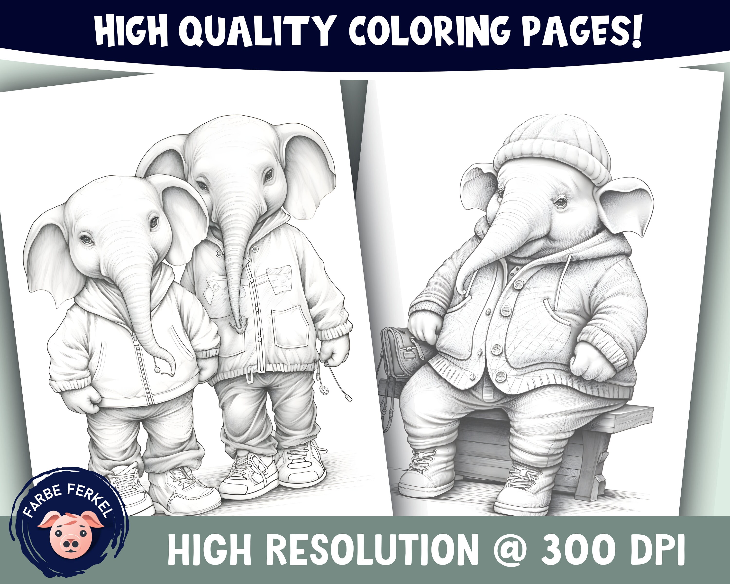 Cute Elephants Greyscale Coloring Book Colouring PDF Adult Coloring ...