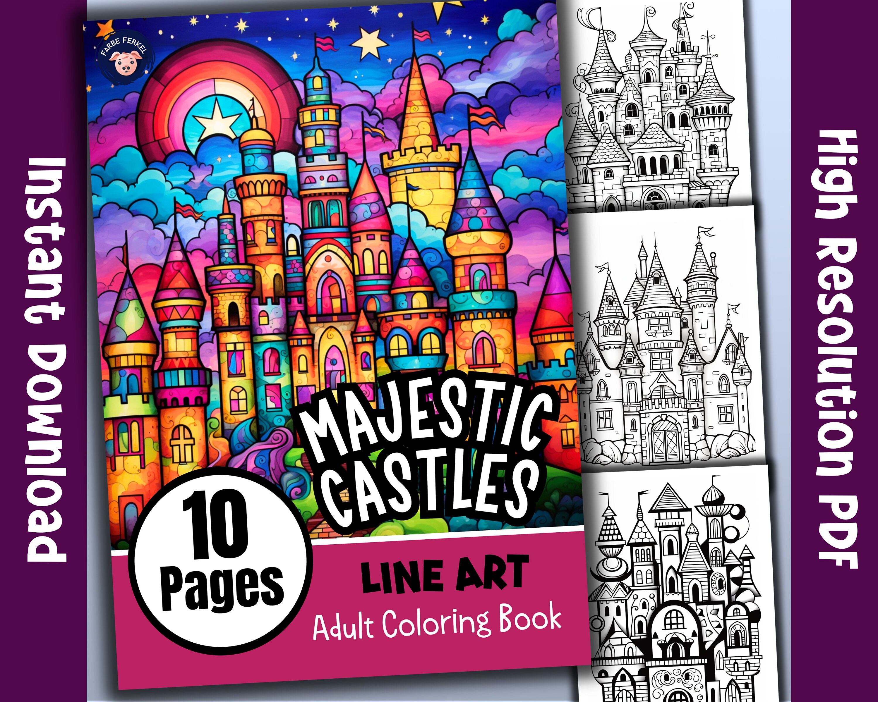 Majestic Castles Line Art Coloring Book Architecture Coloring Detailed Coloring Book Castle ...