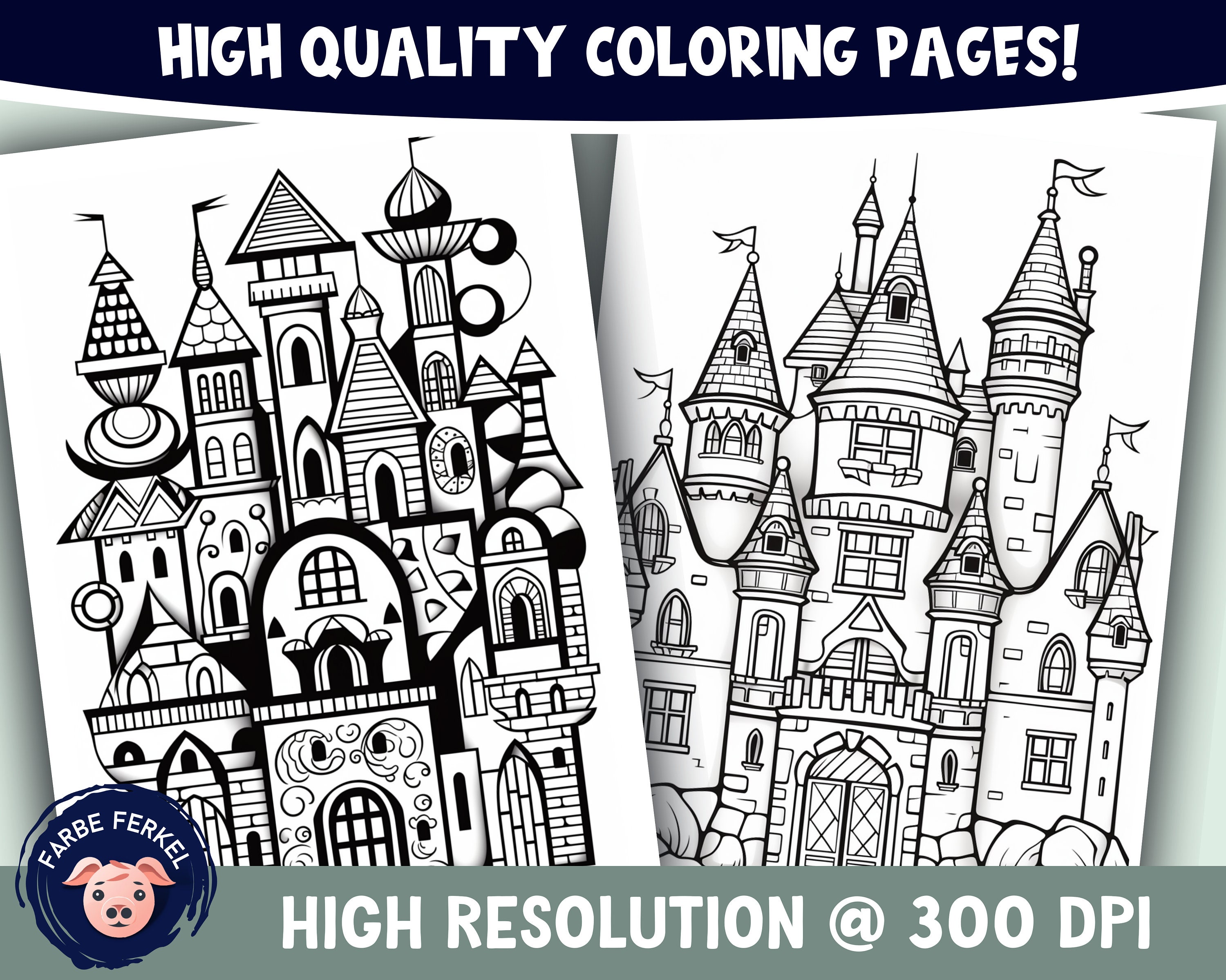Majestic Castles Line Art Coloring Book Architecture Coloring Detailed Coloring Book Castle ...