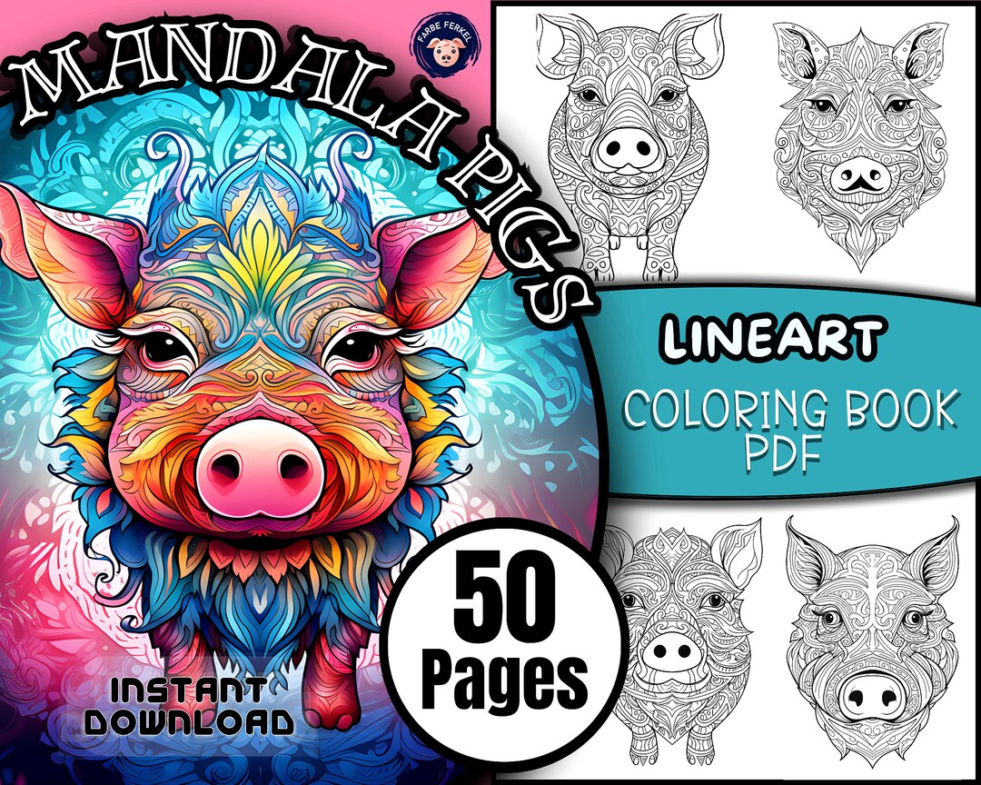 Mandala Pig Lineart Coloring Book Adult Coloring Book PDF Etsy