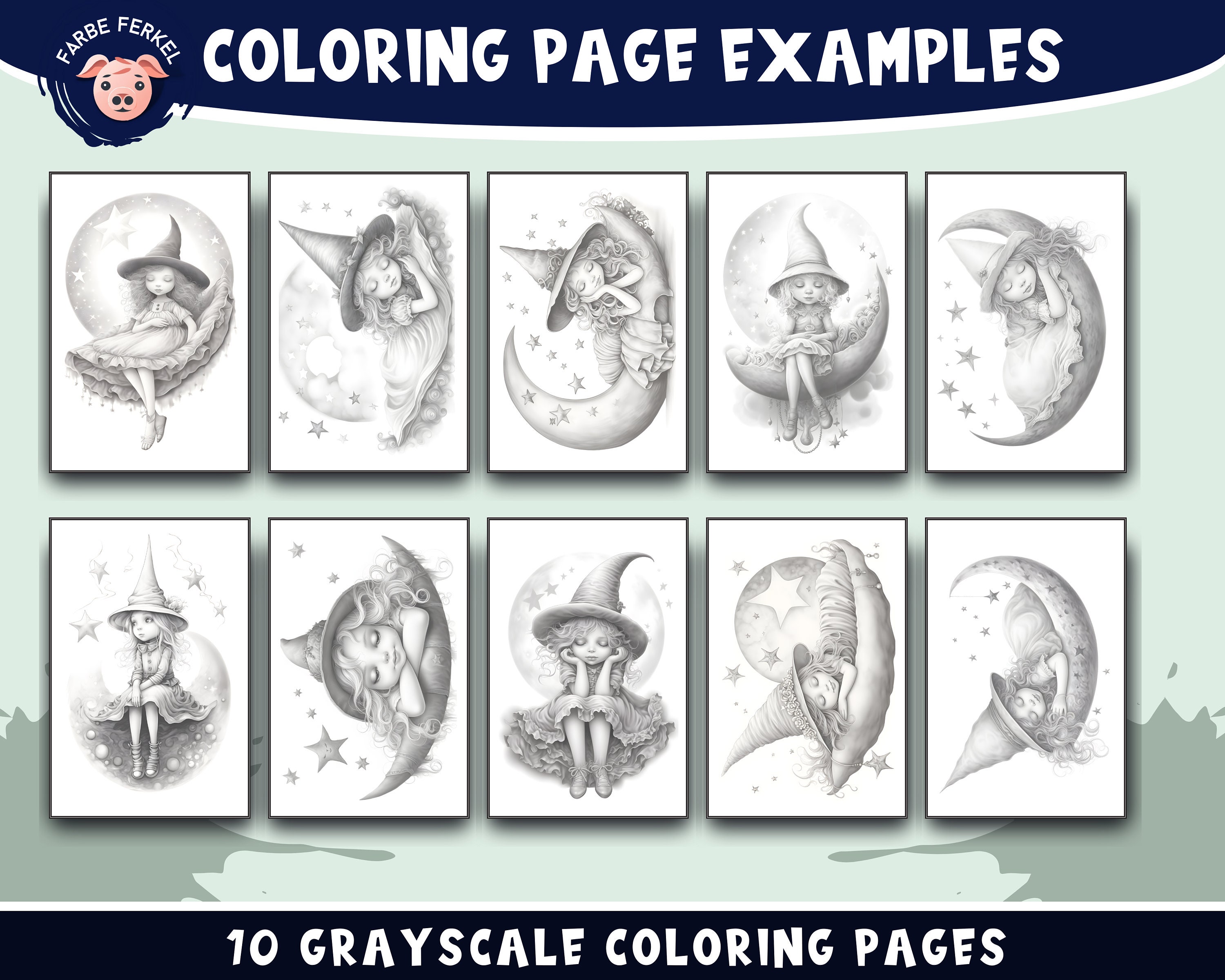 Moon Witches Greyscale Coloring Book Celestial Coloring Books Moon ...
