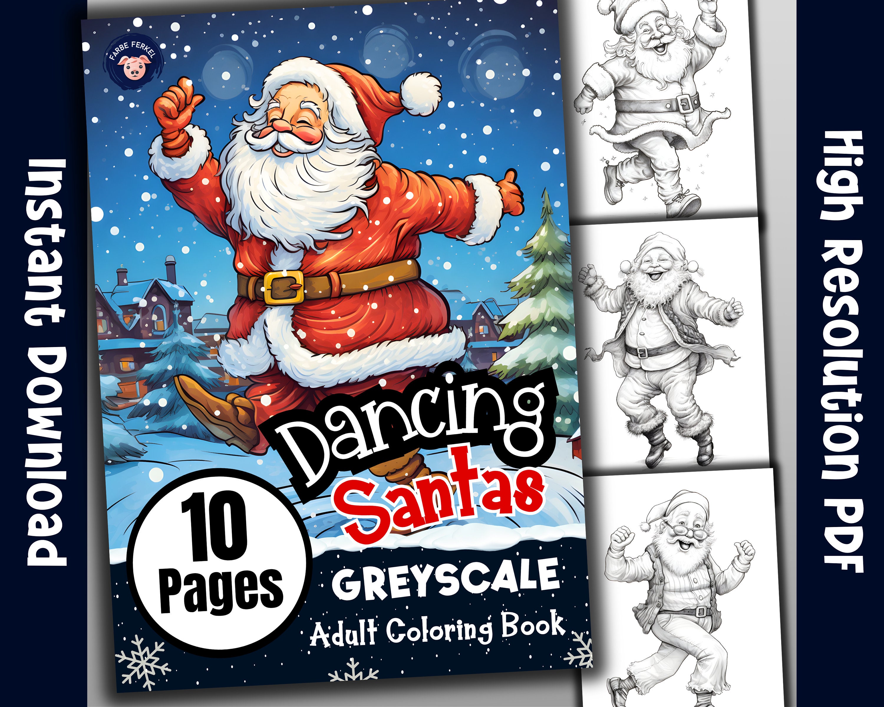 Dancing Santas Greyscale Coloring Bookchristmas Coloring Bookfunny