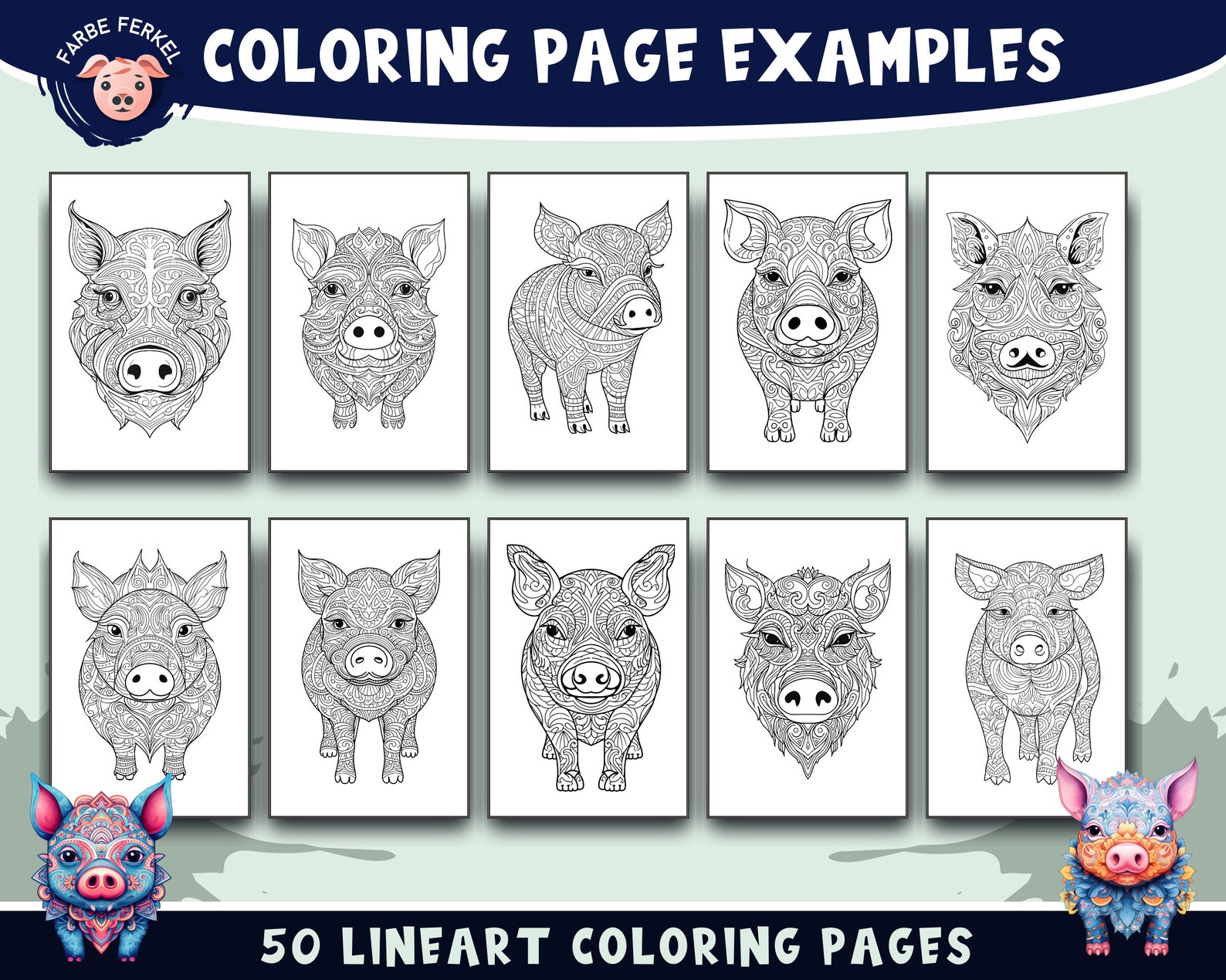 Mandala Pig Lineart Coloring Book Adult Coloring Book PDF - Etsy