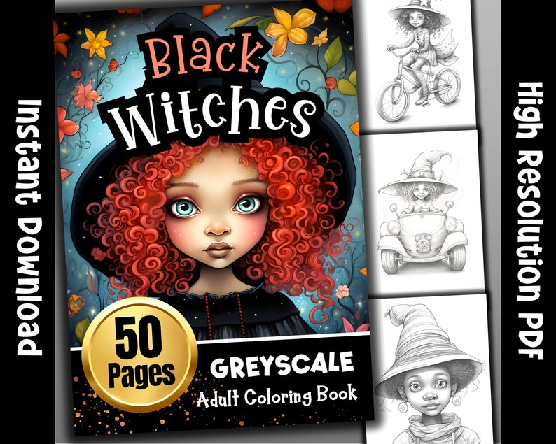 Black Witches Greyscale Coloring Book Black Women Coloring - Etsy